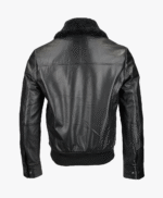 Men's Leather Jacket Shearling Collar Black Buffalo