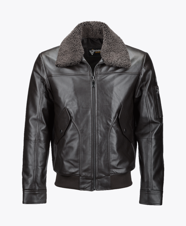 Men's Leather Jacket Shearling Collar Brown Buffalo
