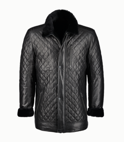 Men's Lambskin and Sheepskin Coat Black Akron