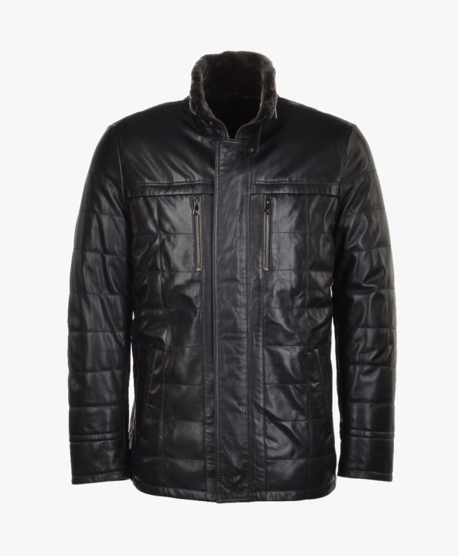 Men's Lambskin and Sheepskin Coat Black Laredo