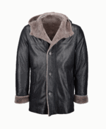 Men's Lambskin and Sheepskin Hooded Jacket Black Amarillo