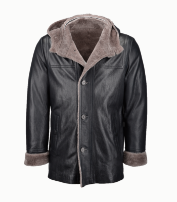 Men's Lambskin and Sheepskin Hooded Jacket Black Amarillo