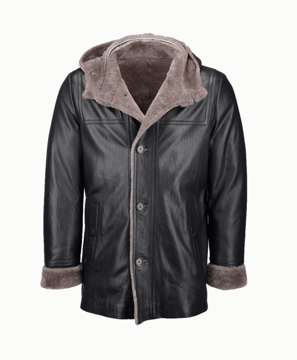 Men's Lambskin and Sheepskin Hooded Jacket Black Amarillo
