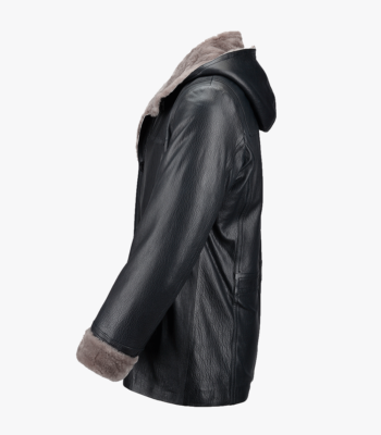 Men's Lambskin and Sheepskin Hooded Jacket Black Amarillo