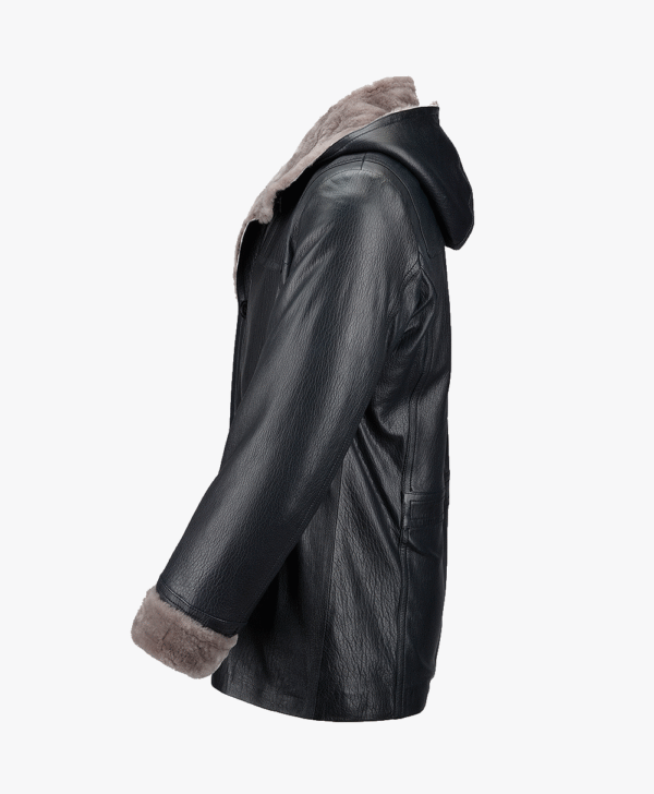 Men's Lambskin and Sheepskin Hooded Jacket Black Amarillo