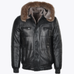 Men's Lambskin and Sheepskin Hooded Jacket Black Aspen