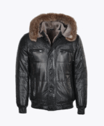 Men's Lambskin and Sheepskin Hooded Jacket Black Aspen