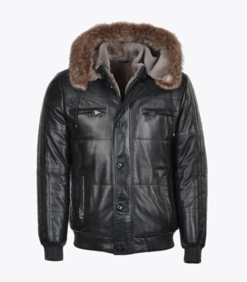 Men's Lambskin and Sheepskin Hooded Jacket Black Aspen