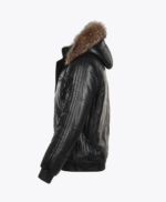 Men's Lambskin and Sheepskin Hooded Jacket Black Aspen