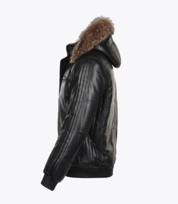 Men's Lambskin and Sheepskin Hooded Jacket Black Aspen