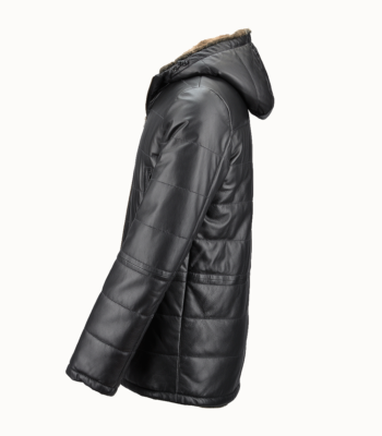 Men's Lambskin and Sheepskin Hooded Jacket Black Tampa