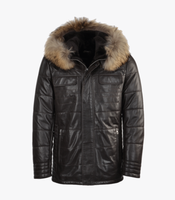 Men's Lambskin and Sheepskin Hooded Jacket Brown Moline