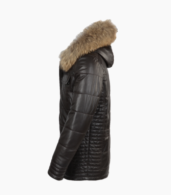 Men's Lambskin and Sheepskin Hooded Jacket Brown Moline