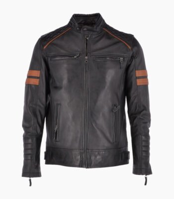 Men's Leather Biker Jacket Black Norfolk