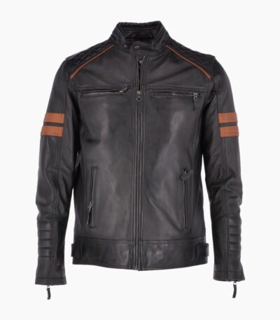 Men's Leather Biker Jacket Black Norfolk