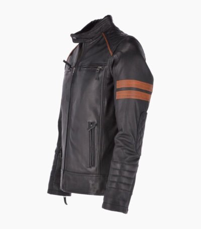 Men's Leather Biker Jacket Black Norfolk