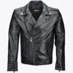 Men's Leather Biker Jacket Black Olympia