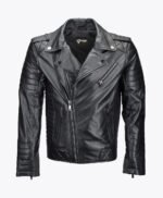 Men's Leather Biker Jacket Black Olympia
