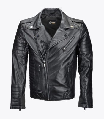 Men's Leather Biker Jacket Black Olympia