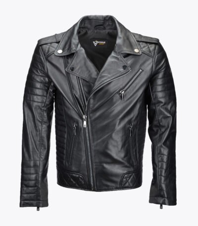 Men's Leather Biker Jacket Black Olympia
