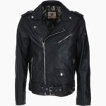 Men's Leather Biker Jacket Black Saratoga