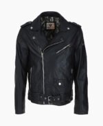 Men's Leather Biker Jacket Black Saratoga