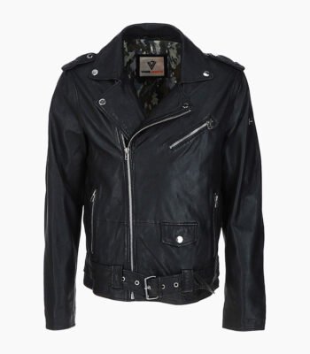 Men's Leather Biker Jacket Black Saratoga