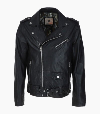 Men's Leather Biker Jacket Black Saratoga
