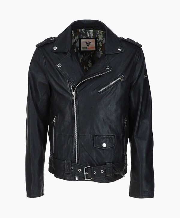 Men's Leather Biker Jacket Black Saratoga