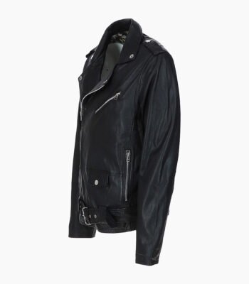 Men's Leather Biker Jacket Black Saratoga
