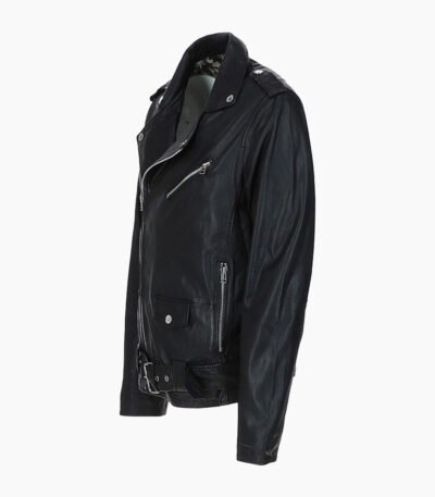 Men's Leather Biker Jacket Black Saratoga