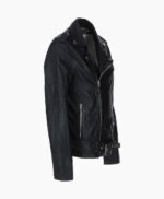 Men's Leather Biker Jacket Black Saratoga