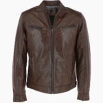 Men's Leather Biker Jacket Brown Garland