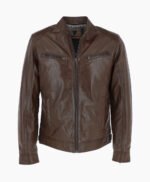 Men's Leather Biker Jacket Brown Garland