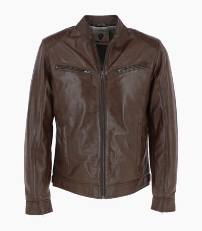 Men's Leather Biker Jacket Brown Garland