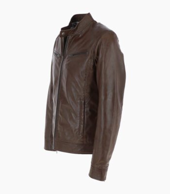 Men's Leather Biker Jacket Brown Garland