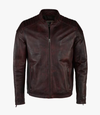 Men's Leather Biker Jacket Claret Reno