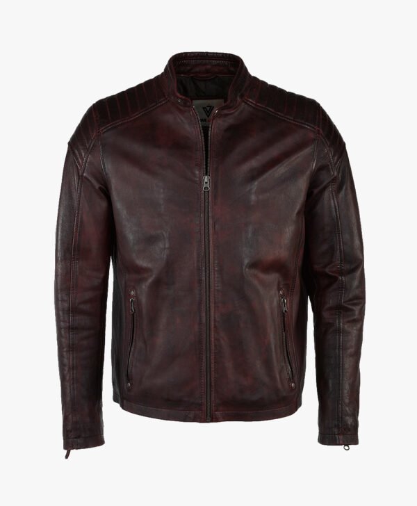Men's Leather Biker Jacket Claret Reno