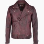 Men's Leather Biker Jacket Claret Winston