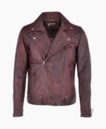Men's Leather Biker Jacket Claret Winston
