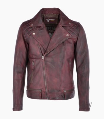 Men's Leather Biker Jacket Claret Winston