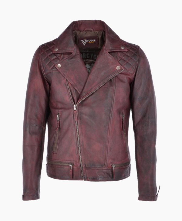 Men's Leather Biker Jacket Claret Winston