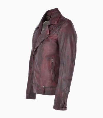 Men's Leather Biker Jacket Claret Winston