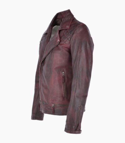 Men's Leather Biker Jacket Claret Winston