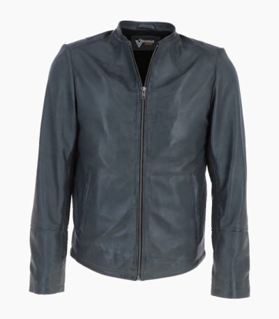 Men's Leather Biker Jacket Gray Moreno