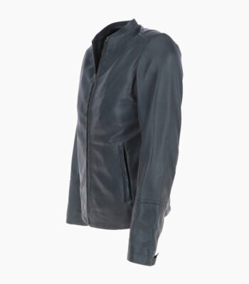 Men's Leather Biker Jacket Gray Moreno