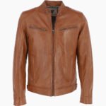 Men's Leather Biker Jacket Tan Garland