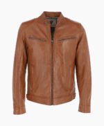 Men's Leather Biker Jacket Tan Garland