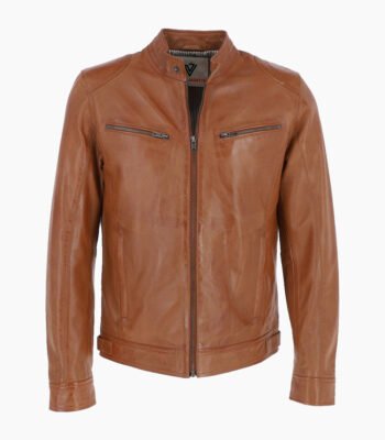 Men's Leather Biker Jacket Tan Garland