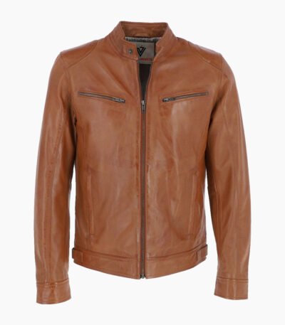 Men's Leather Biker Jacket Tan Garland